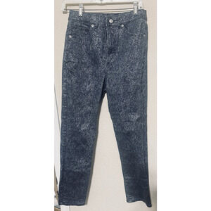 Express‎ Slim Super High Rise Jacquard Silver Metallic Blue Jeans 6 Shimmer Crop